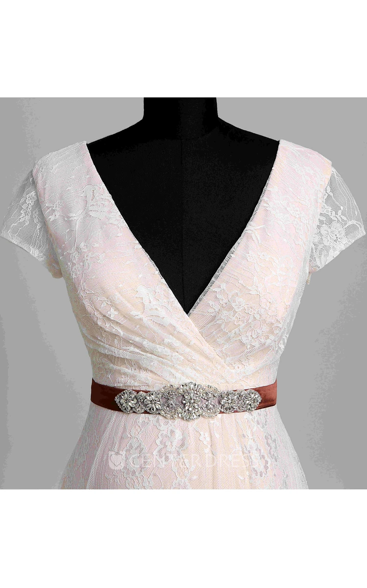 A Line Garden Floor-length Beading Sash Ribbon Lace Maternity Wedding Dress