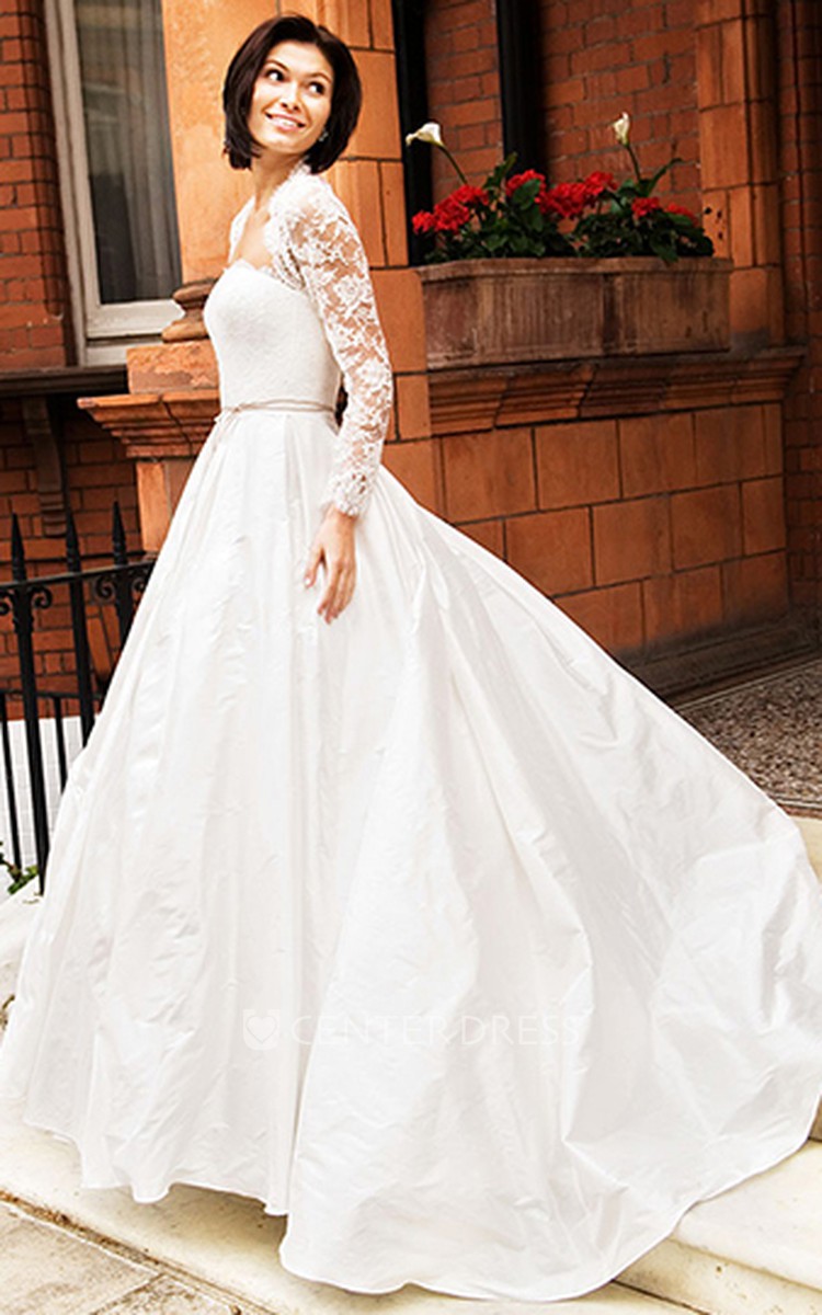 Long sleeve clearance taffeta wedding dress