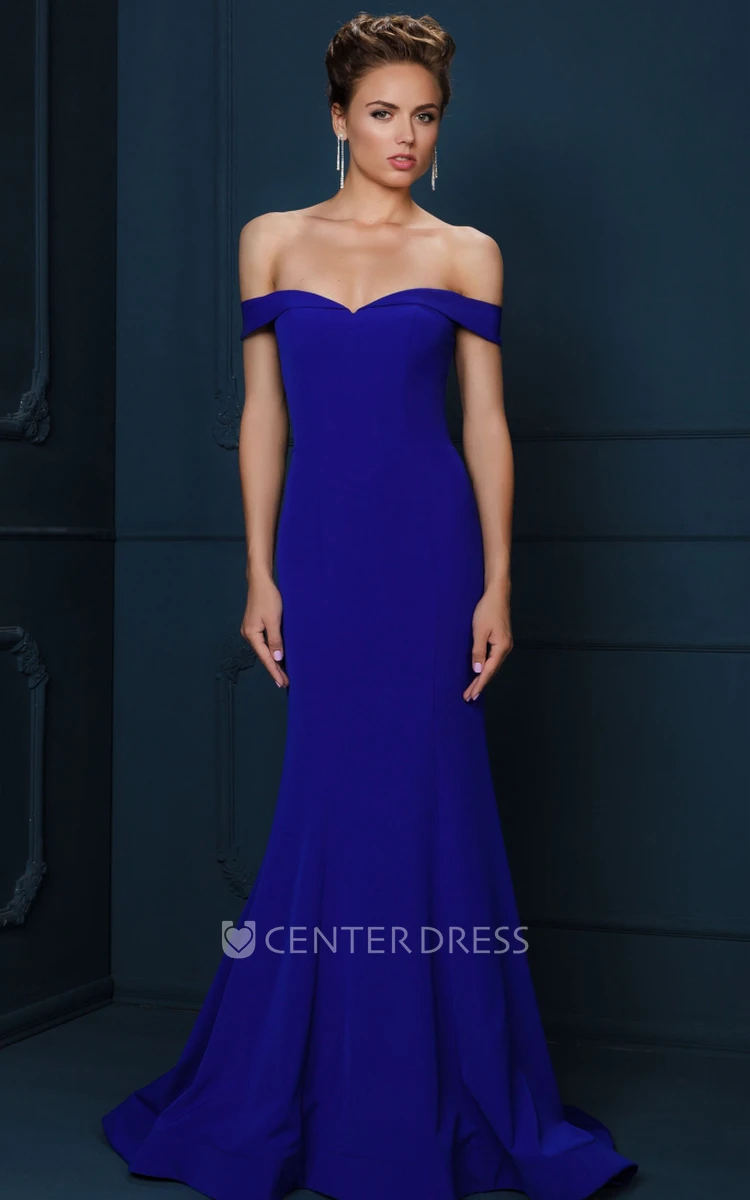 Strapless Jersey Evening Dress With Brush Train