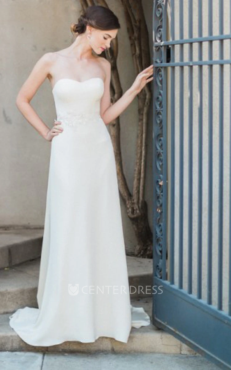 Sheath Strapless Long Sleeveless Satin Wedding Dress