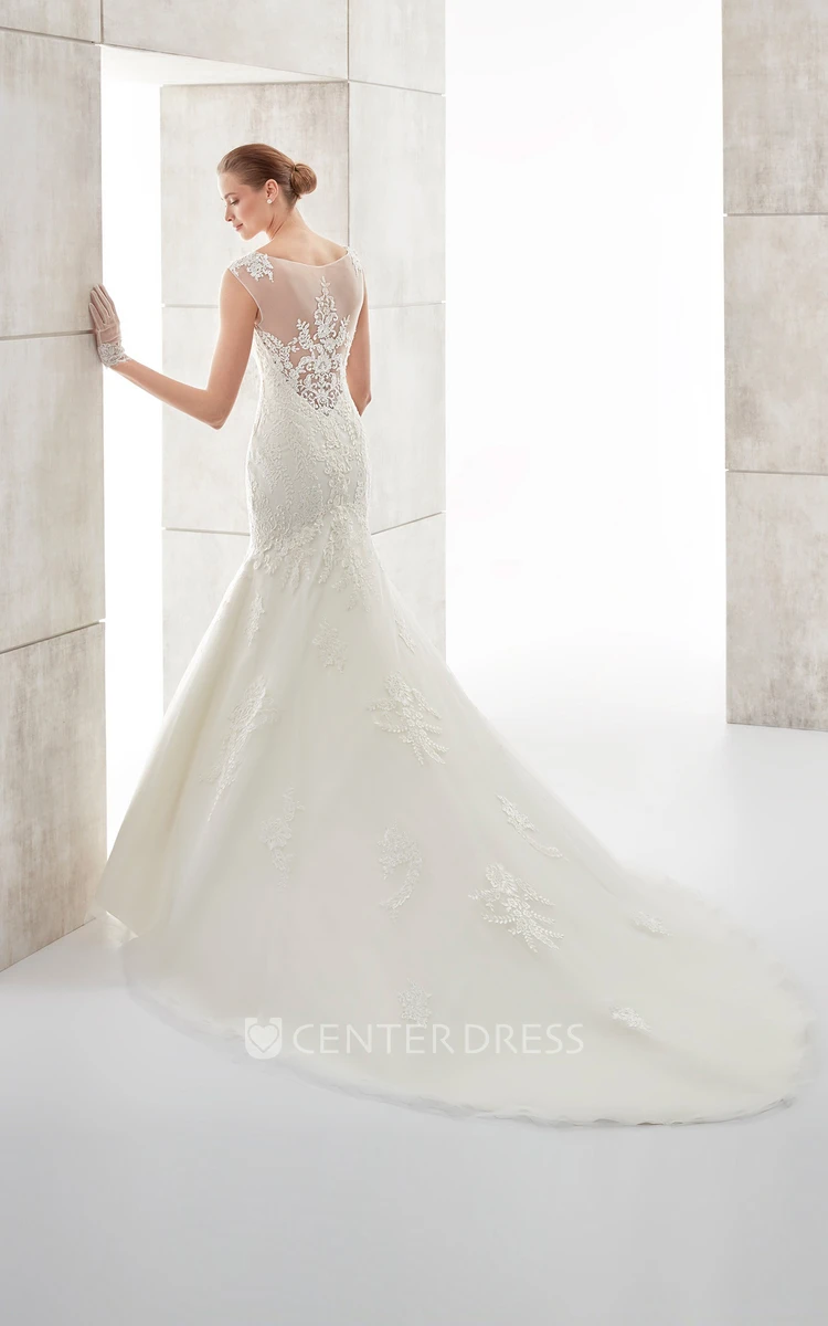 Square-Neck Court-Train Mermaid Wedding Dress With Illusive Lace Straps And Back