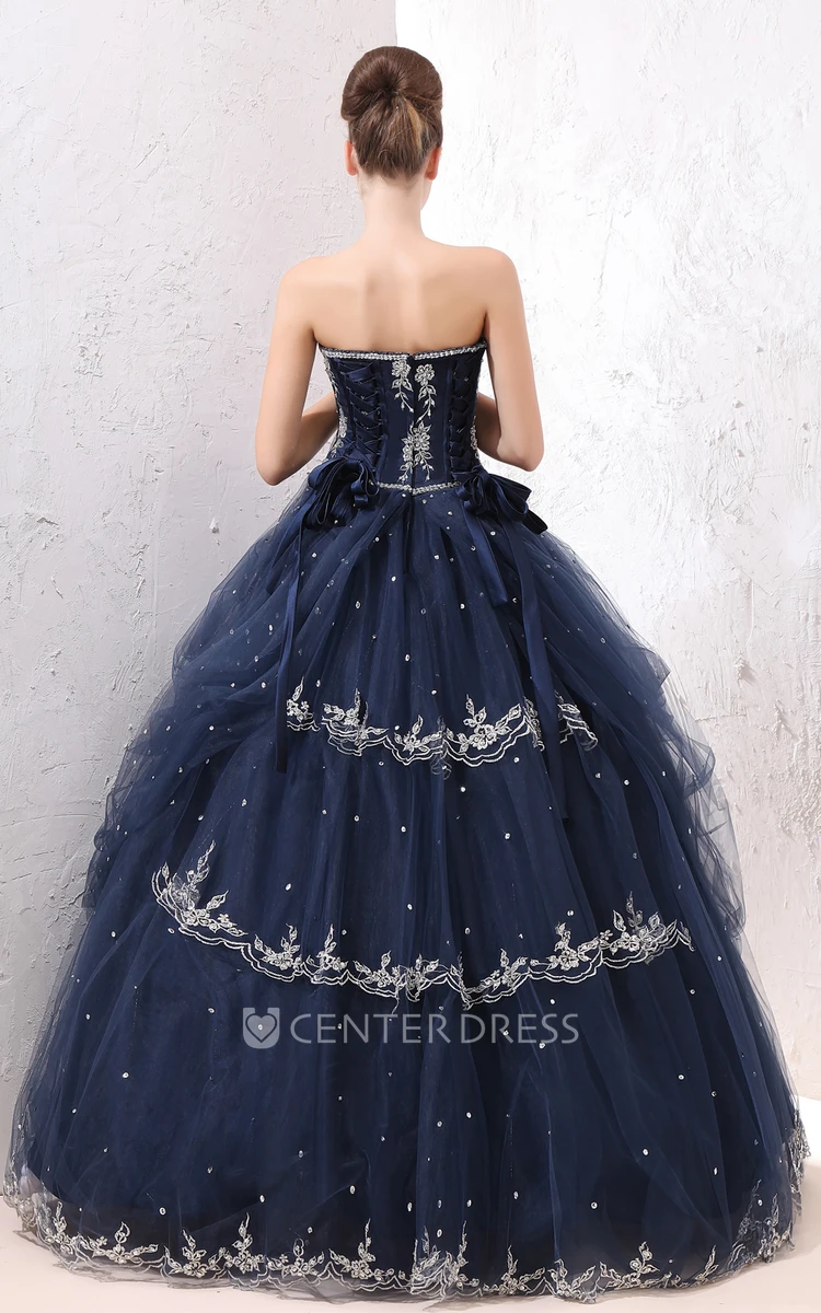 Exquisite Princess Ball Gown Tulle Prom Dress With Appliques