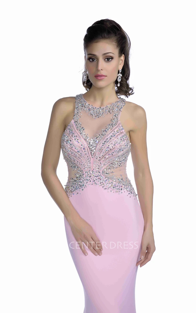 Mermaid Sleeveless Jersey Prom Dress Featuring Shining Jeweled Bodice