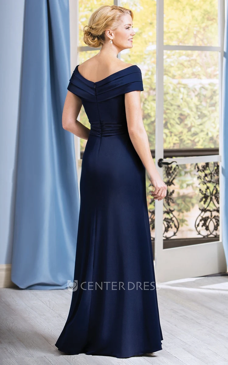 Fabulous V-Neck Cap-Sleeved Long Gown With Ruches