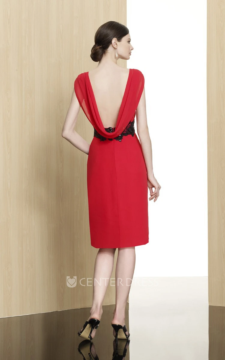 Mini Pencil Appliqued Scoop Neck Sleeveless Jersey Formal Dress