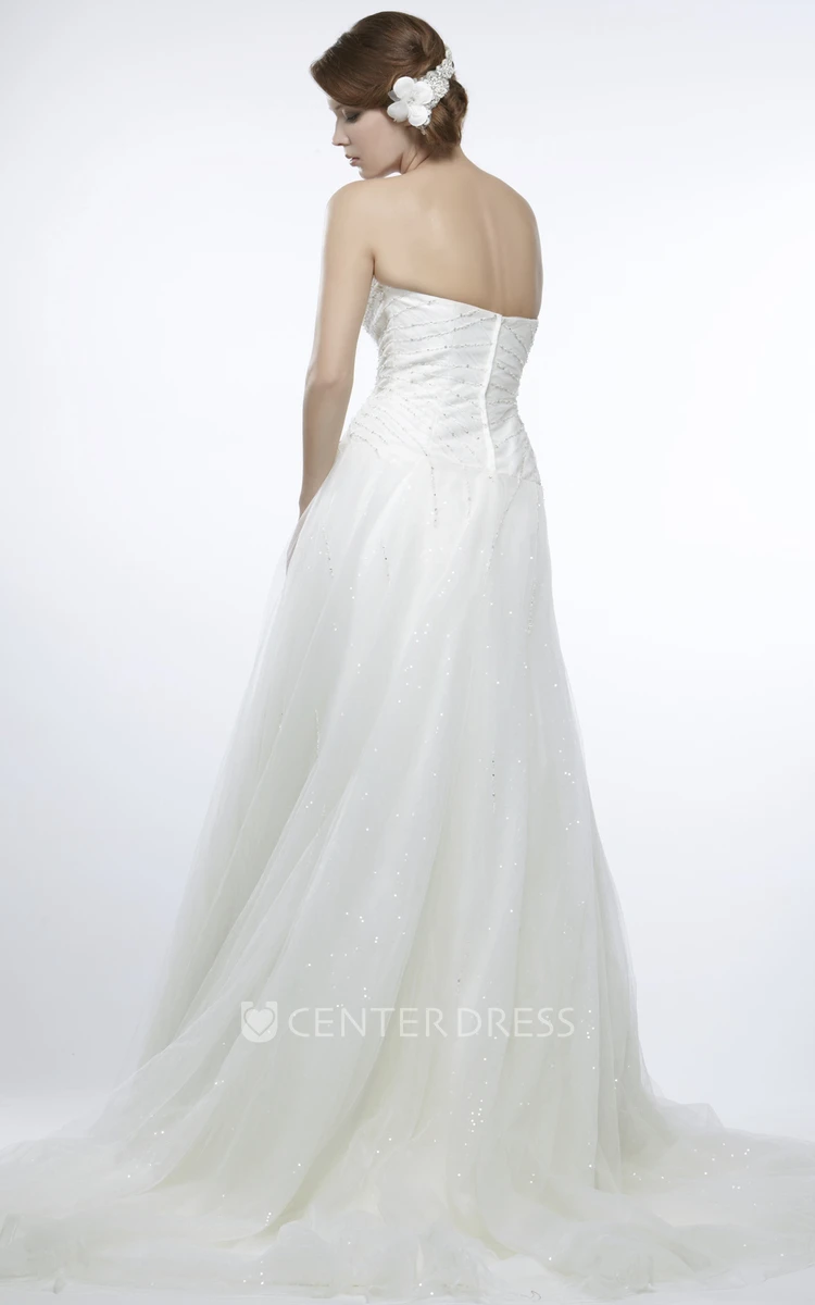 Maxi A-Line Empire Beaded Sweetheart Sleeveless Tulle Wedding Dress