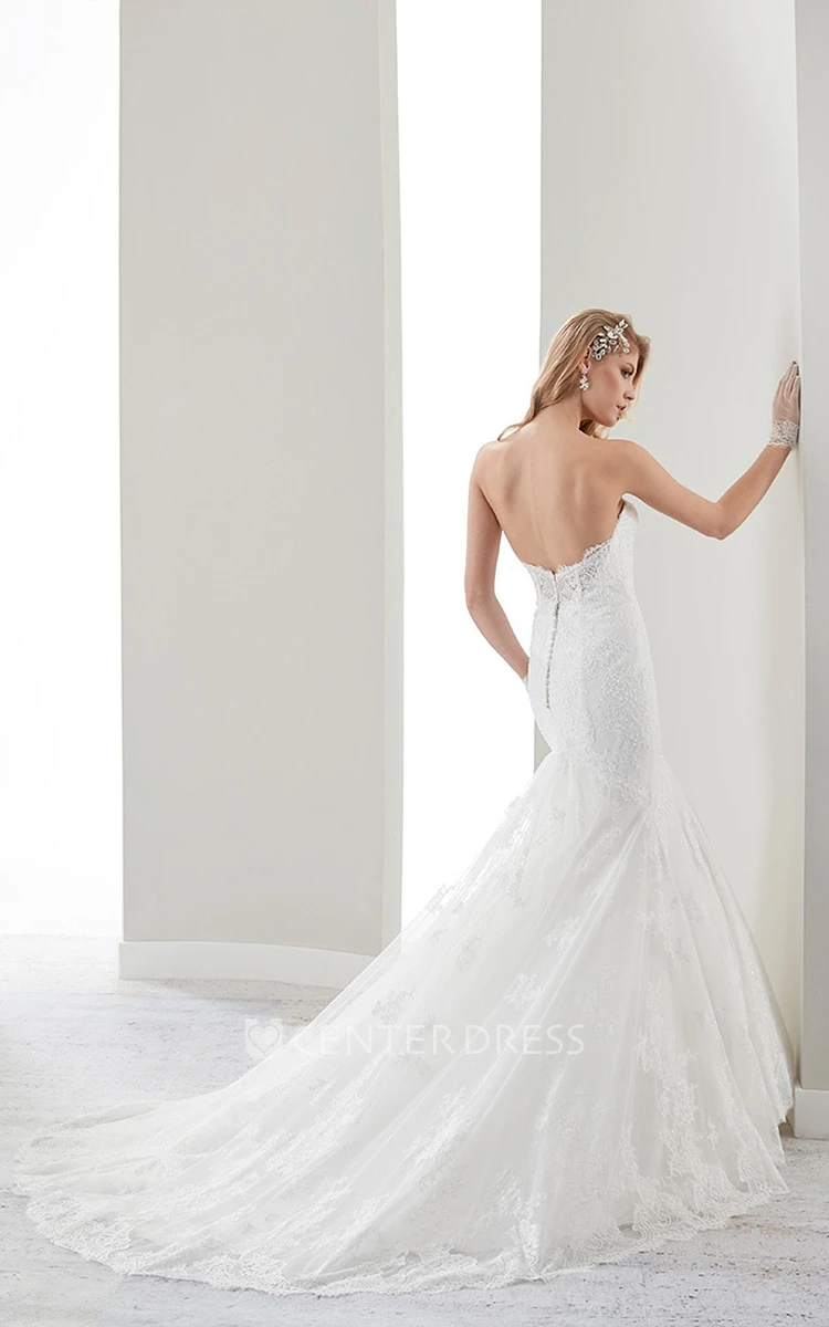 Sweetheart Sheath Brush-Train Lace Bridal Gown With Mermaid Style And Open Back