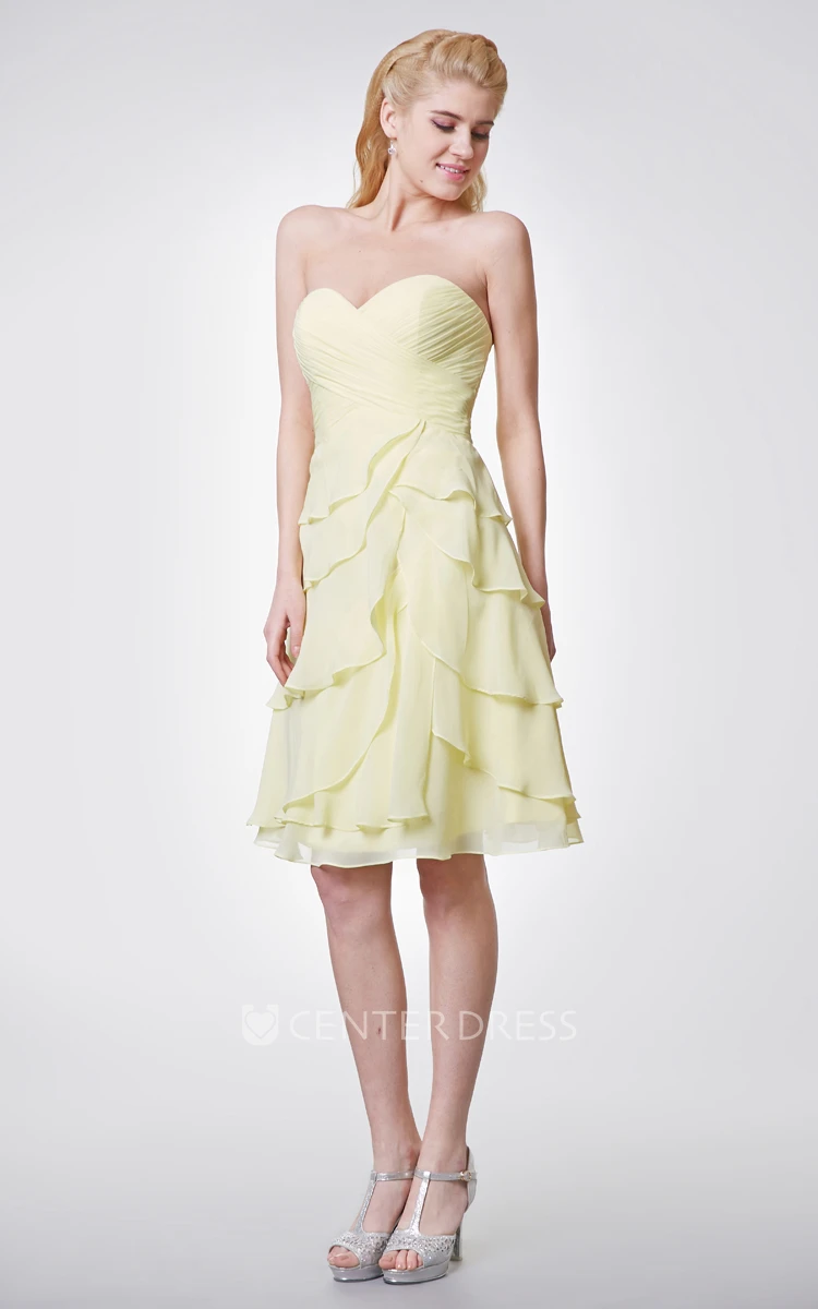 Simple Style Sweetheart Layered A-line Knee Length Chiffon Dress