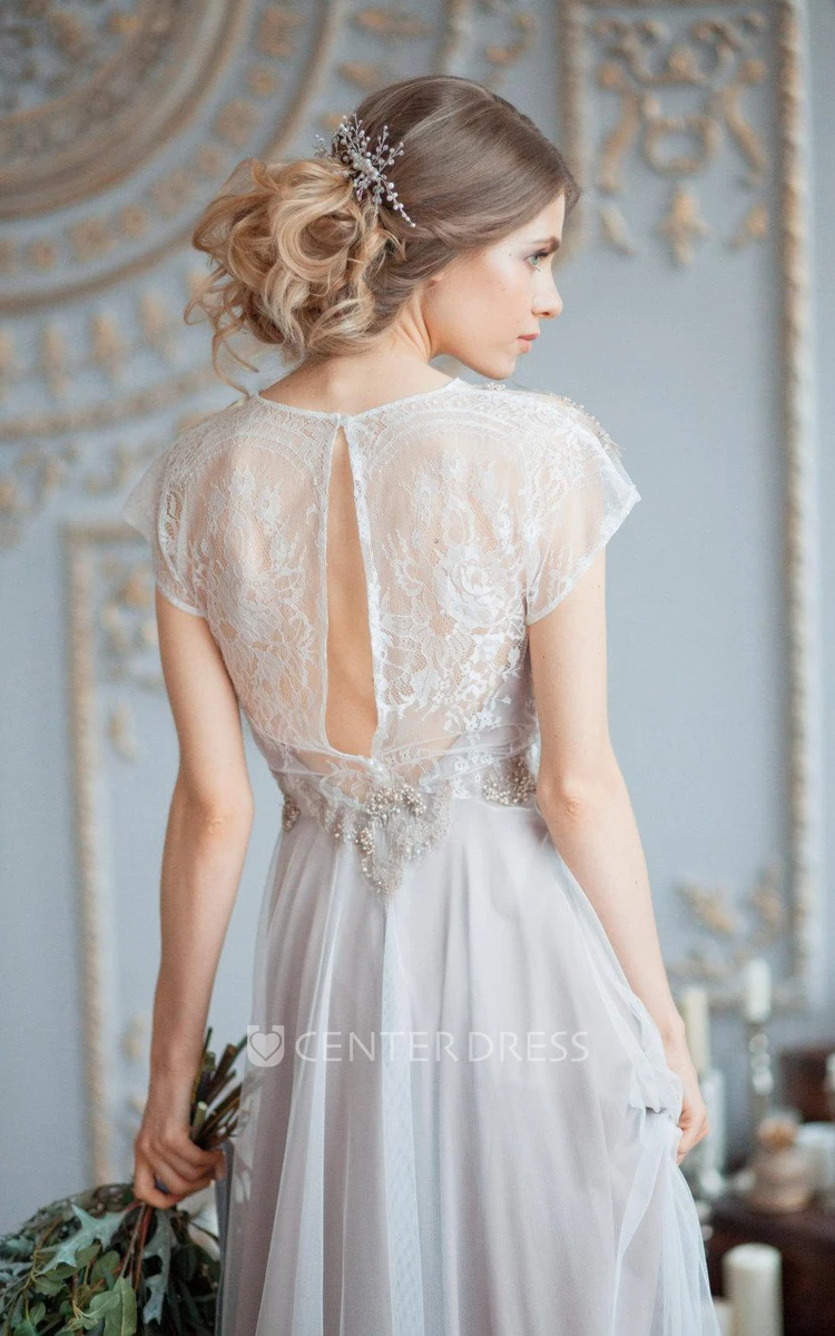 Tulle Satin Beaded Lace Wedding Dress