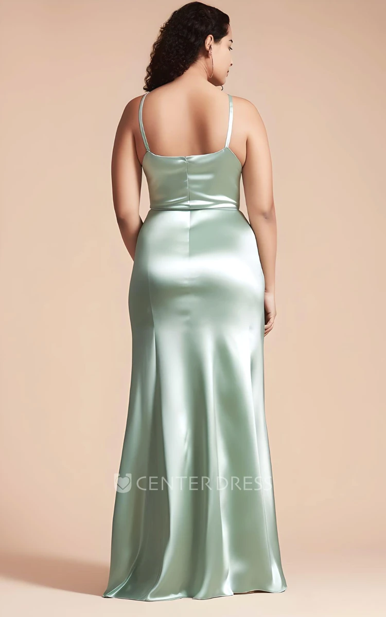 Ethereal Modern Mermaid Satin Plus Size Bridesmaid Dress 2023 Simple Casual Floor-length Sweep Train
