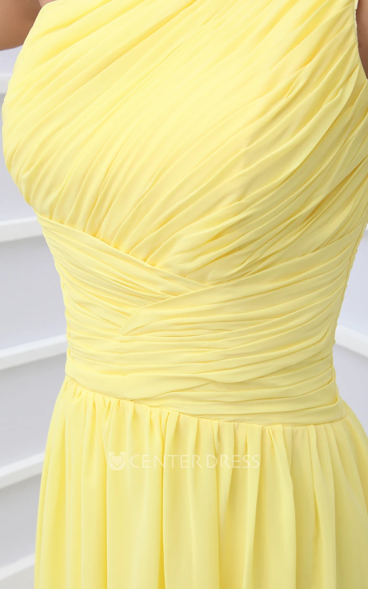 A-Line Empire One-Shoulder Vintage Chiffon Formal Gown With Pleats