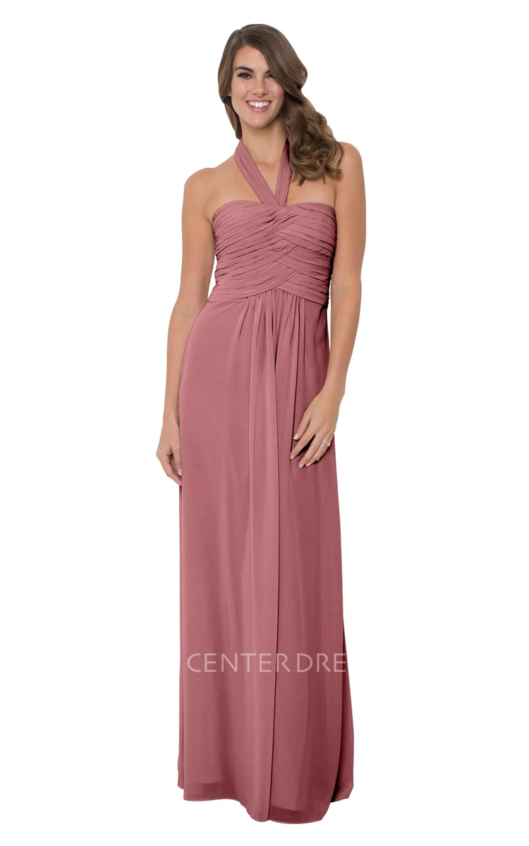 Sleeveless Ruched Halter Chiffon Muti-Color Convertible Bridesmaid Dress