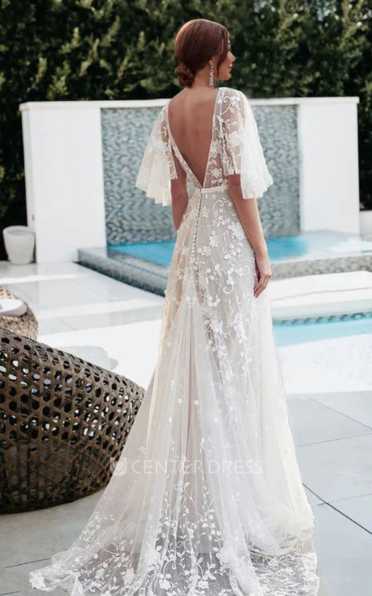 Boho Elegant A-Line Tulle Wedding Dress 2024 Country Garden