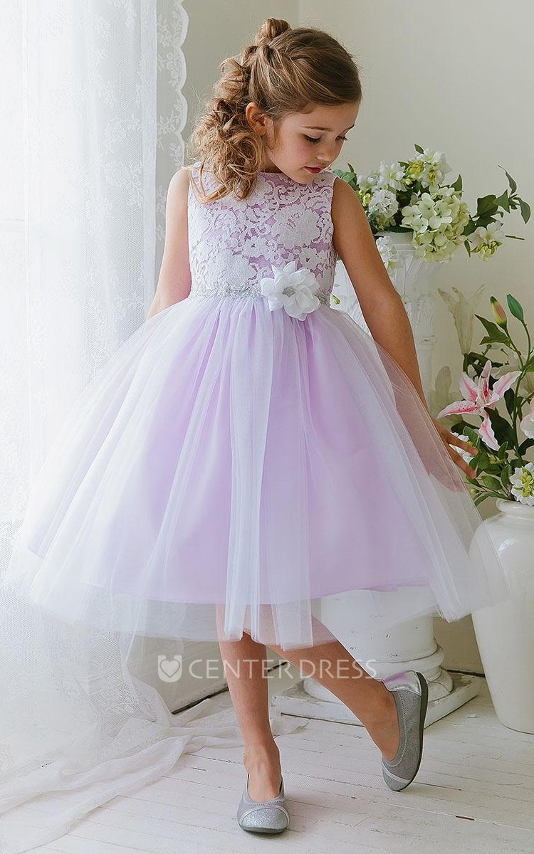 Tea length tulle flower best sale girl dress