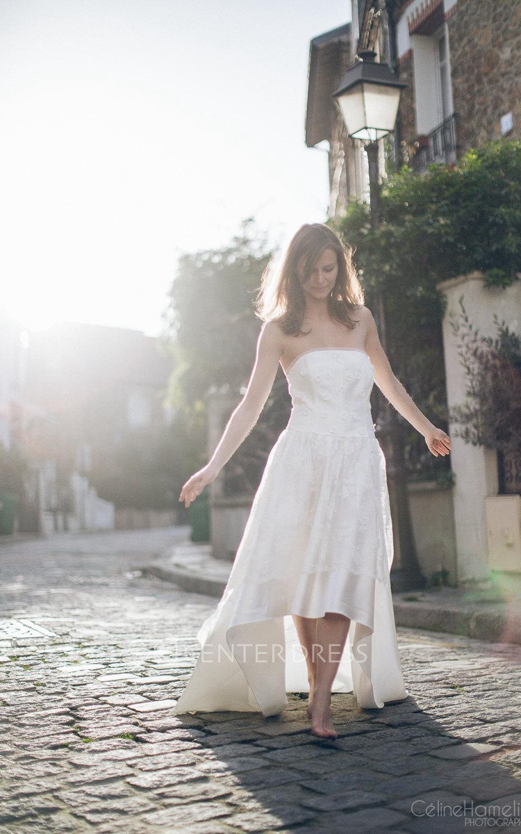 Boho Inspired High Low Wedding Dress in Satin and Lace UCenter Dress