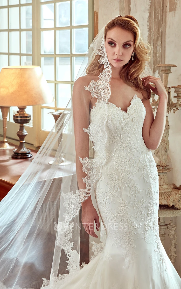 Sweetheart Lace Mermaid Wedding Dress With Embroidery And Court Train