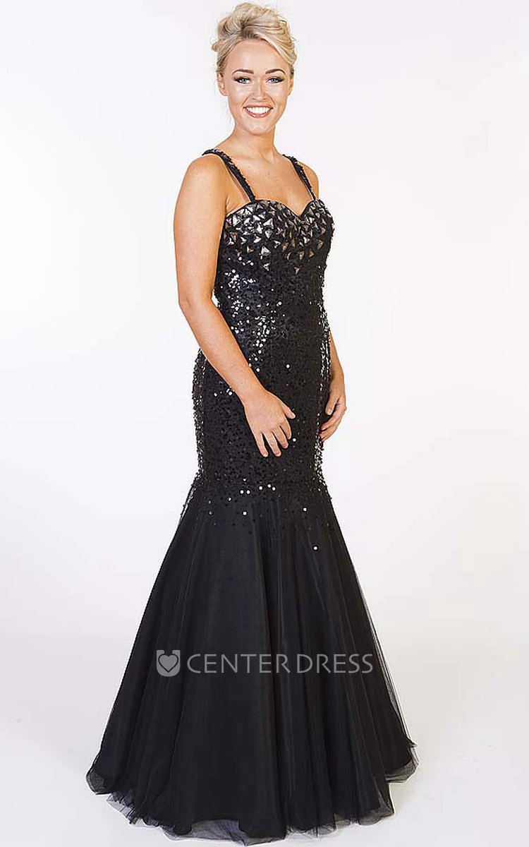 Mermaid Crystal Sleeveless Floor-Length Sequins Prom Dress With Straps