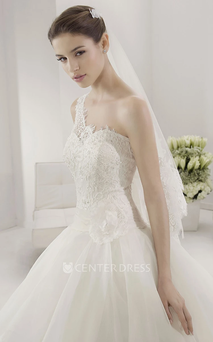 Single Strap Bridal Gown With Lace Top And Layered Organza Skirt