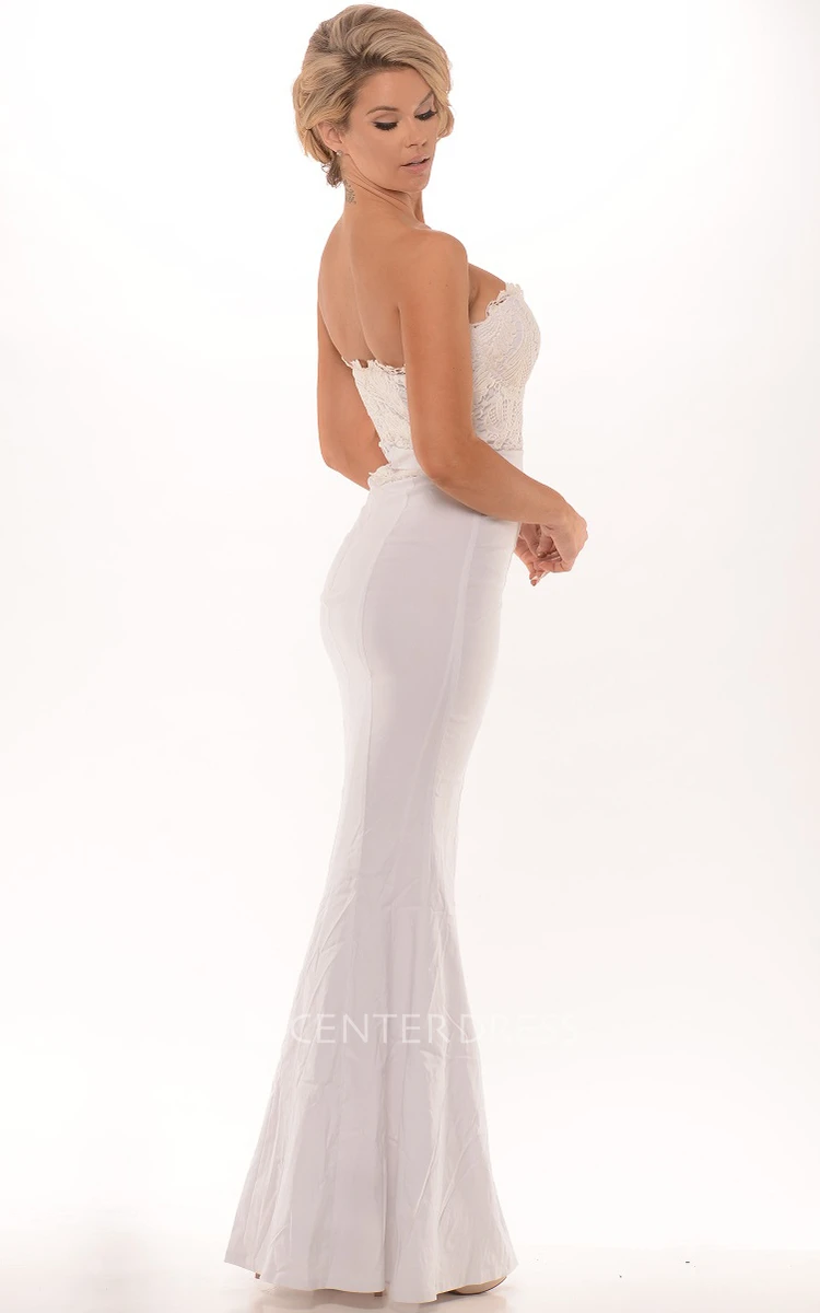 Sheath Sleeveless Lace Sweetheart Floor-Length Taffeta Prom Dress With Pleats