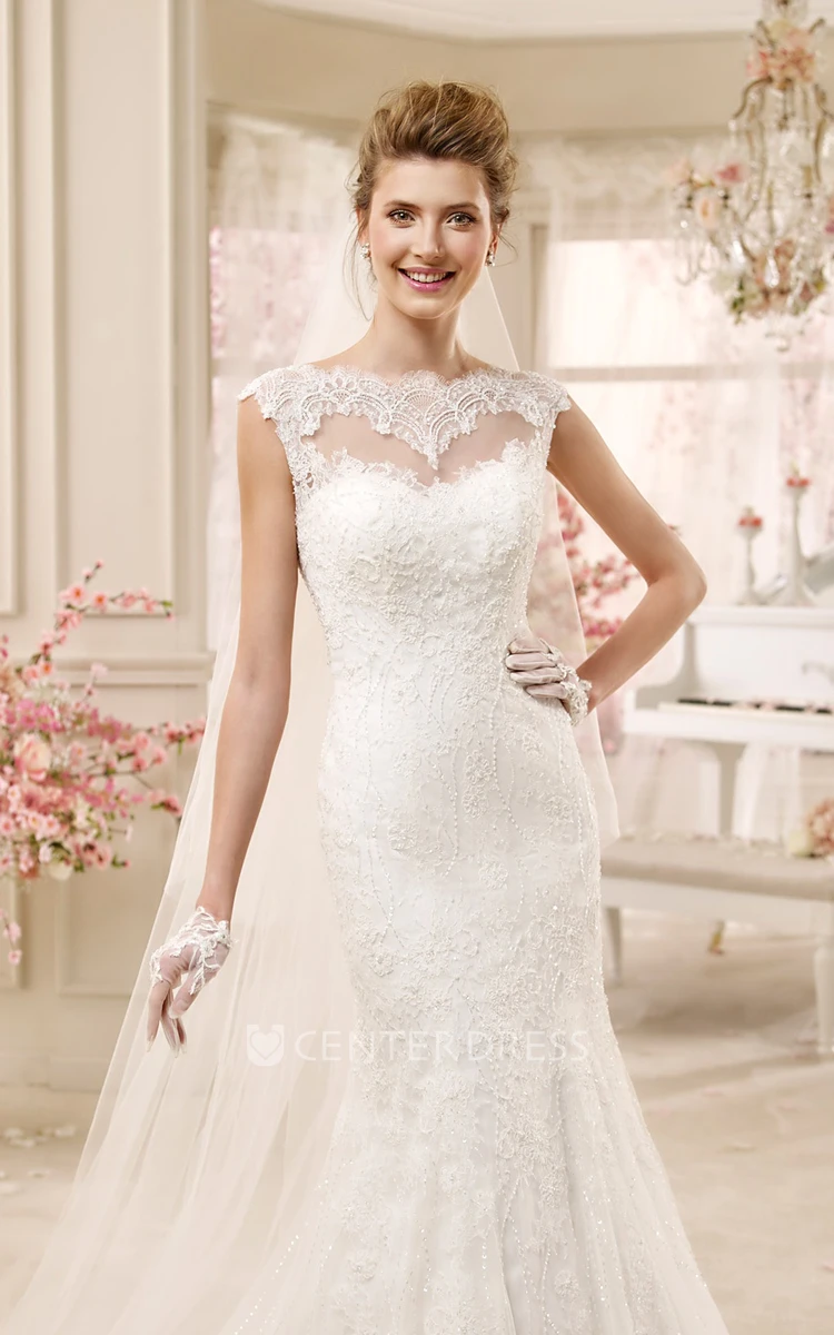 Scalloped-Neck Mermaid Wedding Dress With Illusive Design And Backless Style