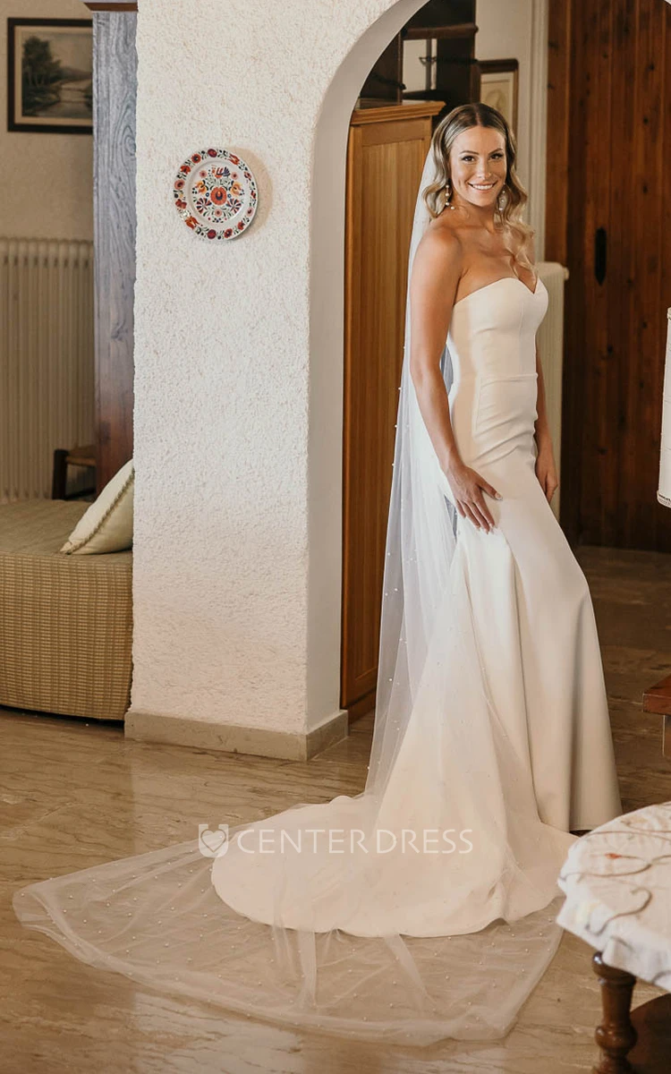 Sexy Solid Strapless Sweetheart MermaidSatin Wedding Dress Elegant Simple Beach Draping Floor-length Sleeveless Open Back Bridal Gown