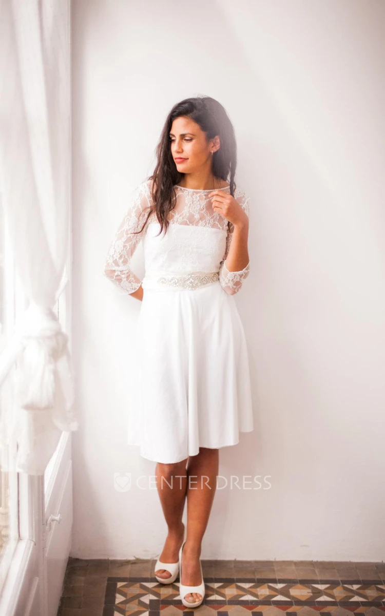 Short Sleeves Lace Whitelace Wedding Civil Bridal Gown