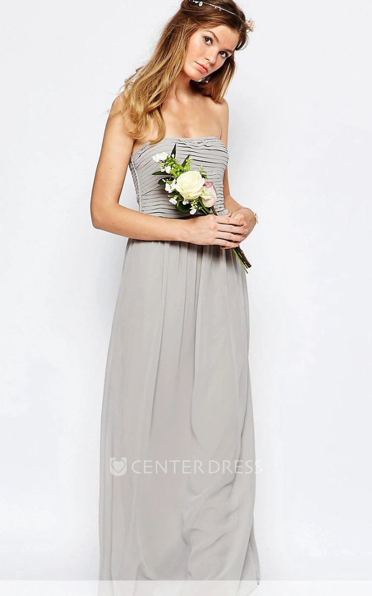 Sheath Ankle-Length Ruched Strapless Chiffon Bridesmaid Dress With Straps
