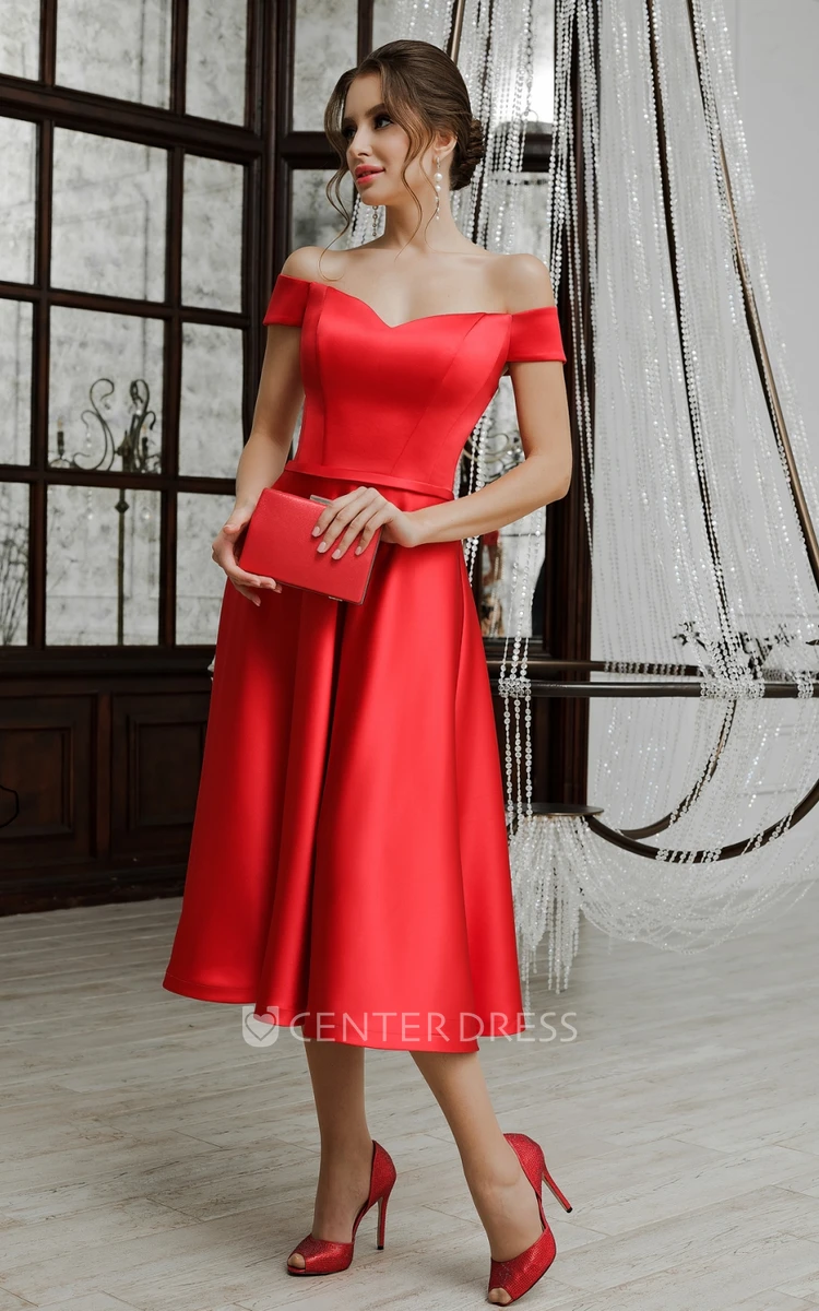 Satin Off-the-shoulder A-Line Evening Dress Modern Women's Dress