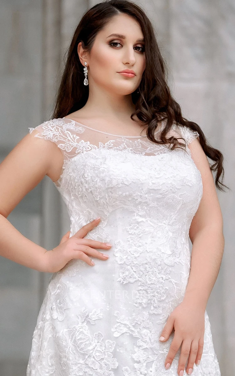 Elegant A Line Lace V-neck Wedding Dress With Short Sleeve And Deep-V Back