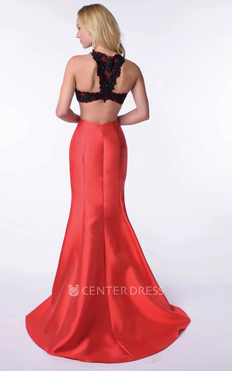Satin A-Line Sleeveless Homecoming Dress With Beaded Lace Corset