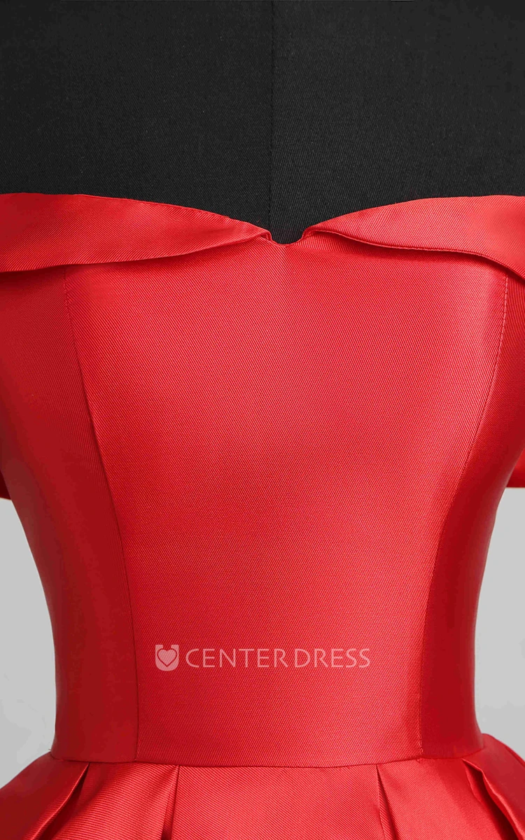 Satin A-Line Off-the-shoulder Elegant Romantic Sleeveless Short Mini Open Back Zipper Dress