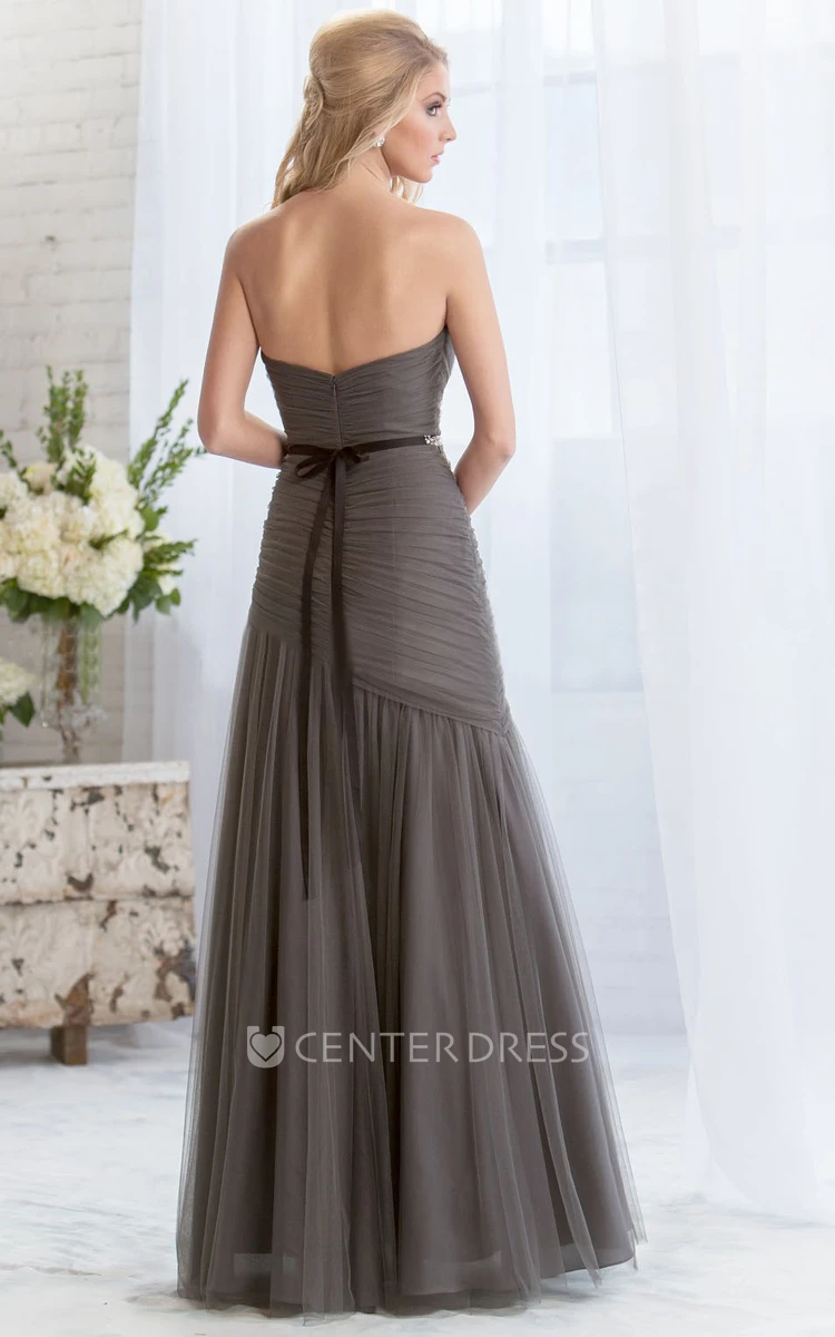 Sweetheart Long Tulle Bridesmaid Dress With Sequins And Ruches