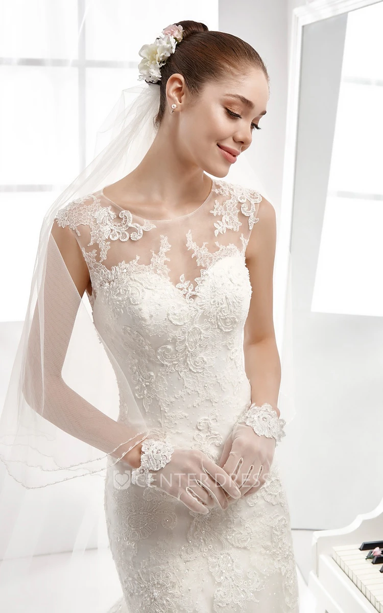 Cap-Sleeve Lace Wedding Gown With Illusive Neckline and Mermaid Style