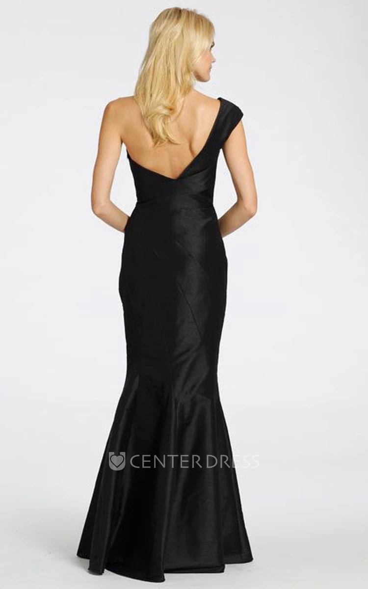 Mermaid Side-Draped One-Shoulder Satin Bridesmaid Dress With Low-V Back