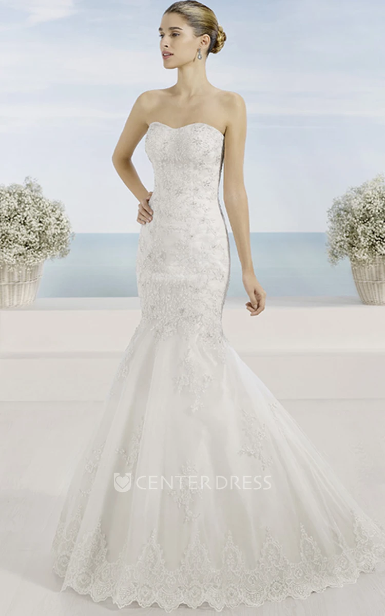 Mermaid Strapless Lace Wedding Dress With Illusion