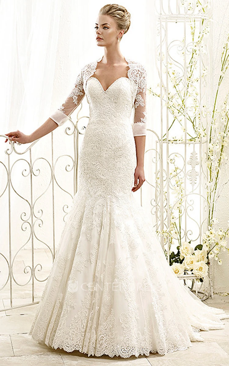 Trumpet Sweetheart Half-Sleeve Maxi Lace Wedding Dress With Appliques