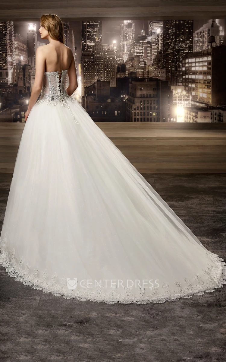 Sweetheart Brush-train A-line Wedding Dress with Beaded Corset