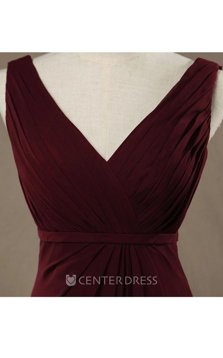 V-neck Burgundy Bridesmaid Dress