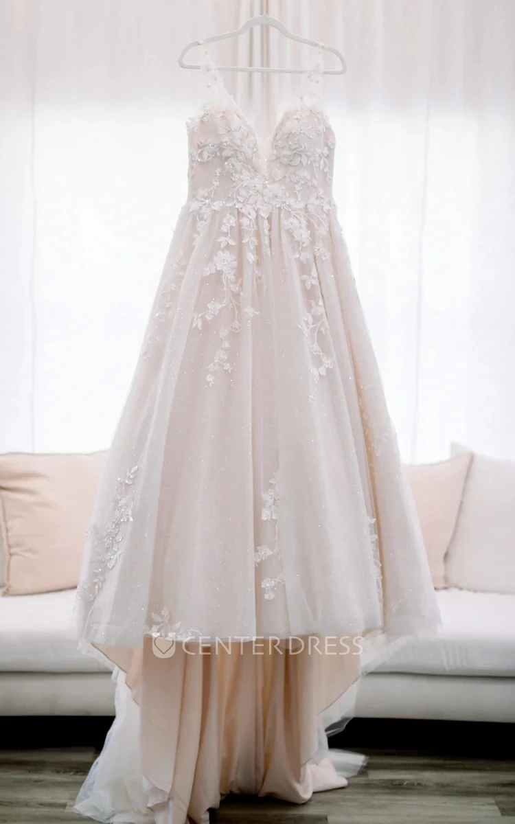 Boho Plus Size Chiffon V-neck Bridal Gown Beading Sequins with Court Train