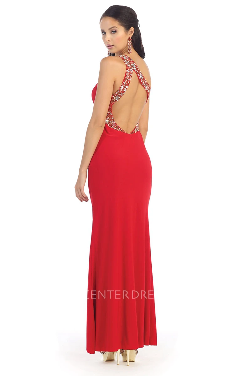 Sheath One-Shoulder Chiffon Straps Dress With Split Front And Split Front