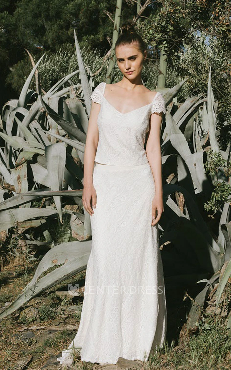 Simple Two Piece V-neck Lace Wedding Dress