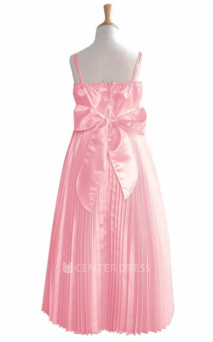 Maxi Cape Pleated Satin Flower Girl Dress With Broach