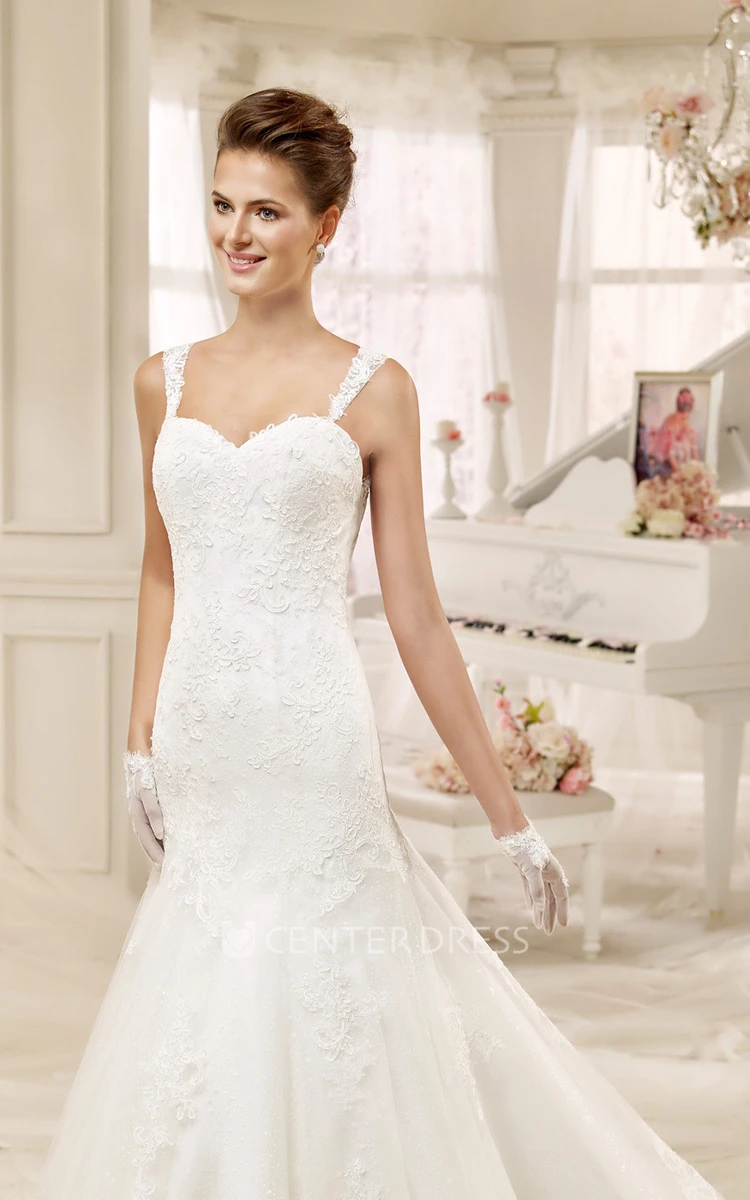 Sweetheart Sheath Wedding Dress with Mermaid Style and Lace Straps