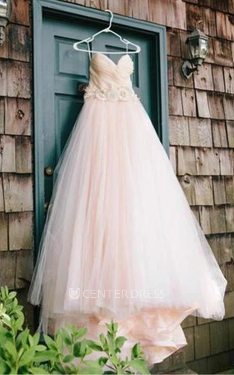 Ball Gown Sweetheart Tulle Backless Zipper Wedding Gown
