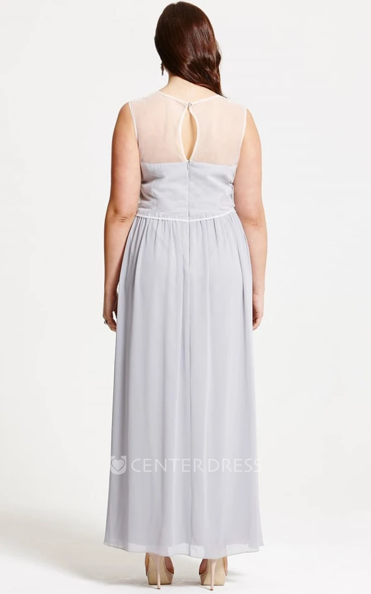 Ankle-Length Sleeveless Appliqued Scoop Neck Chiffon Bridesmaid Dress