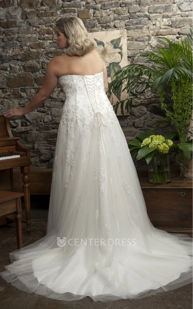 Lovely Strapless Tulle Sheath Dress With Appliques