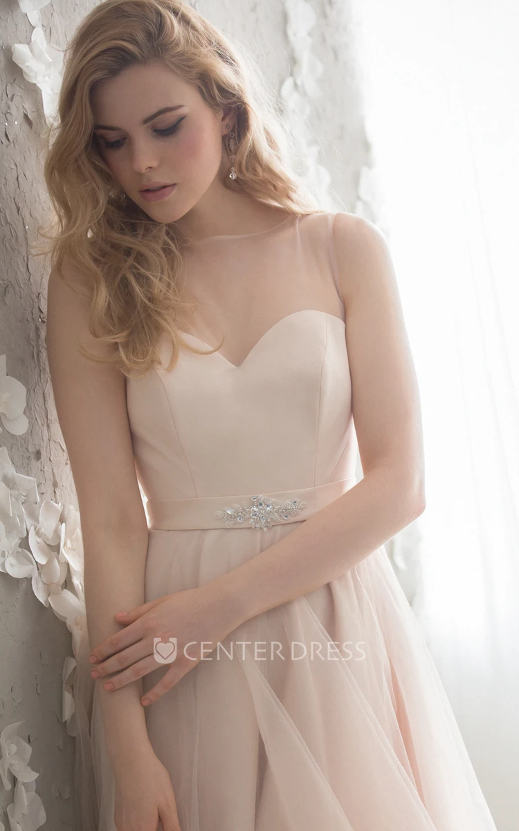 Short A-Line V-Neck Jeweled Sleeveless Tulle Bridesmaid Dress