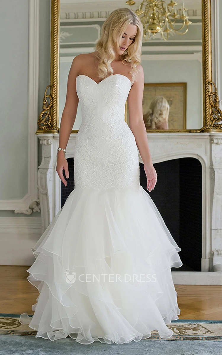 Trumpet Sweetheart Maxi Lace&Organza Wedding Dress With Draping