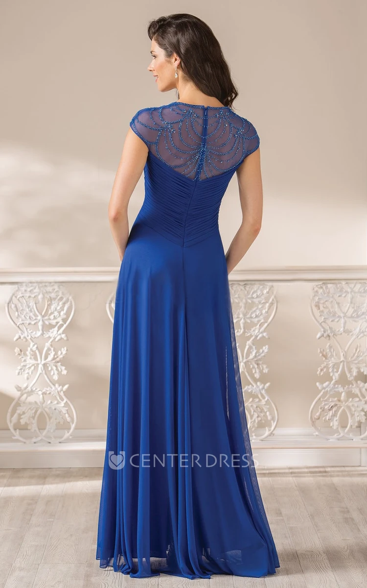 Cap-Sleeved A-Line Mother Of The Bride Dress With Illusion Beaded Back