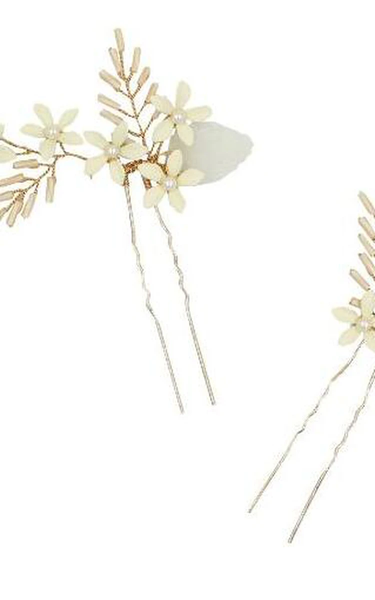 Trendy Lovely White Flower Hair Pins with Beads